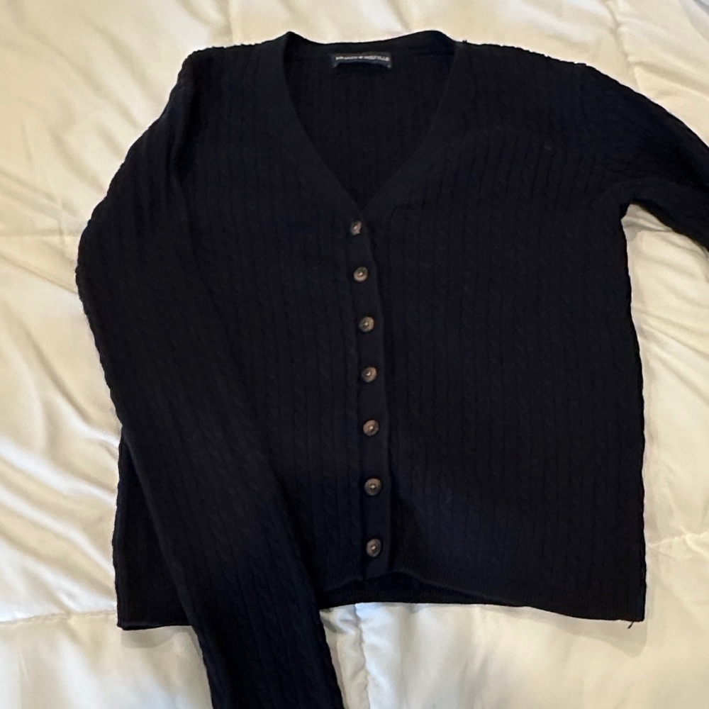 Navy V-Neck Button-Up Sweater
